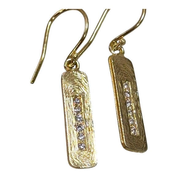 Israel Gold Plated Sterling Silver 925 Dangle Bar Earrings Rhinestone Inlay Sign - Picture 2 of 6